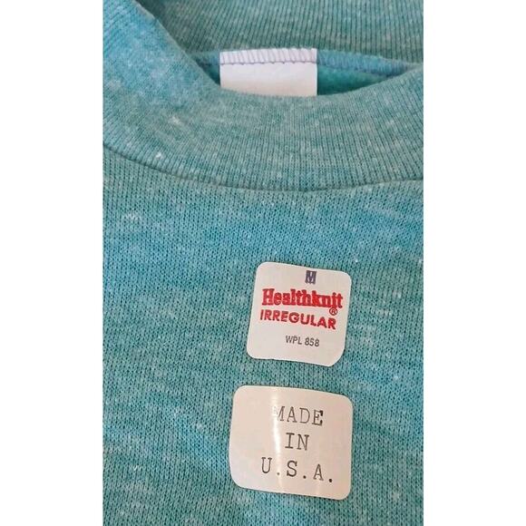 Vintage 1970s 1980s Healthknit USA Made XL TEAL Short Sleeve MUSCLE Sweatshirt - Picture 16 of 16